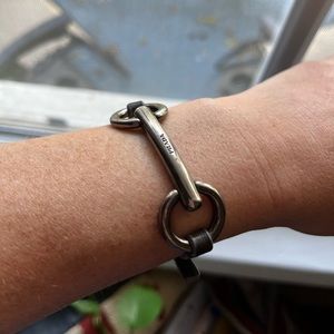 Vintage Prada horsebit metal and leather bracelet